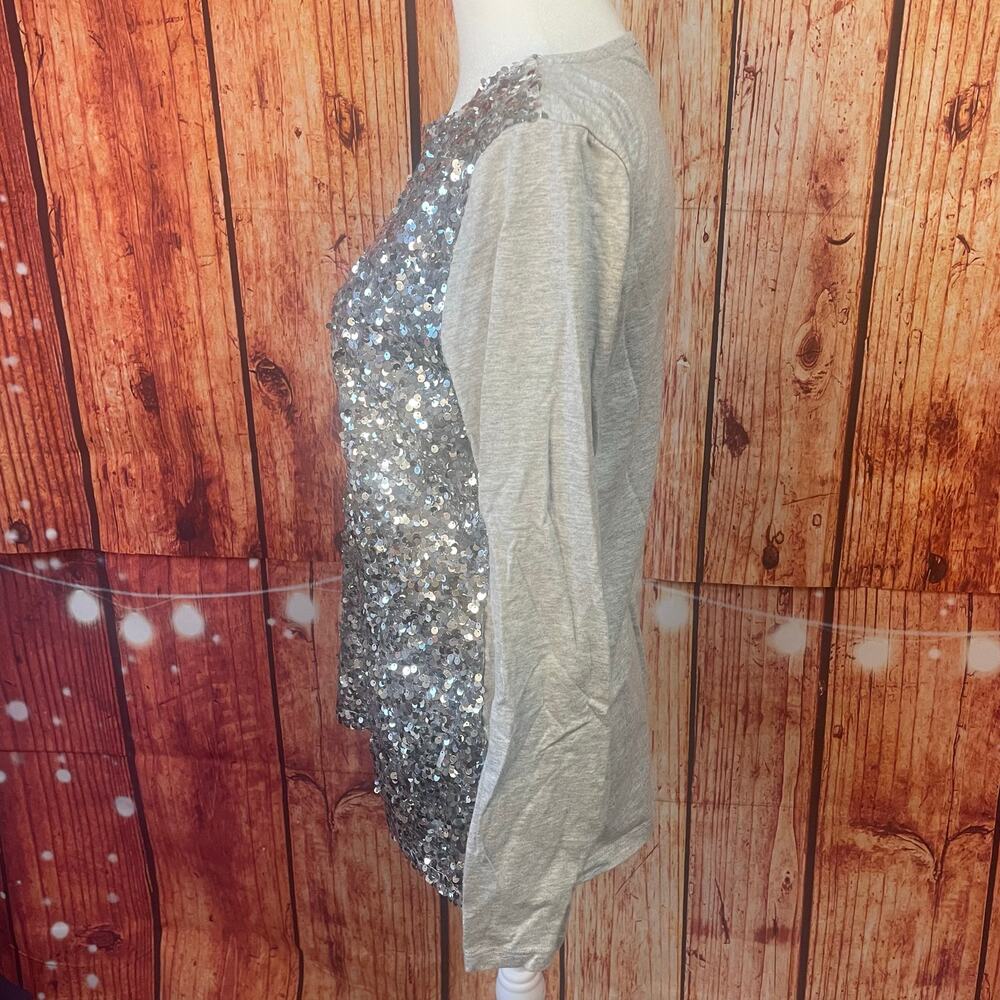 Talbots silver sequin shell long sleeve top size Small pima cotton holiday - Picture 3 of 6